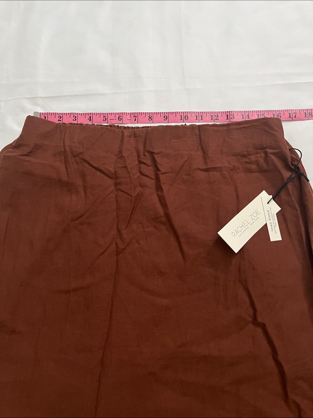 Rachel Zoe Linen Blend Midi Skirt XL Rust Brown Elastic Waist Lined - Picture 8 of 12